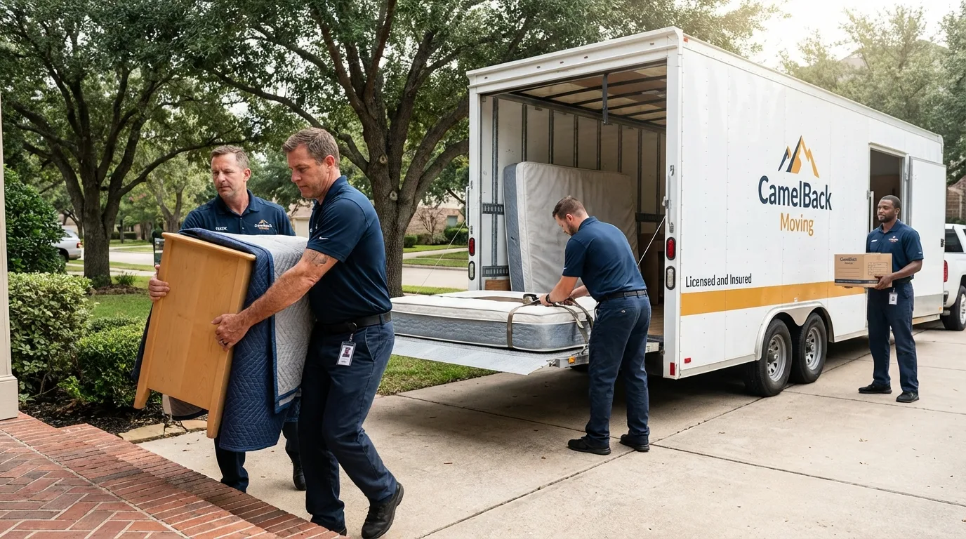 Crew loading residential truck for cross-state move from Jamesport, NY