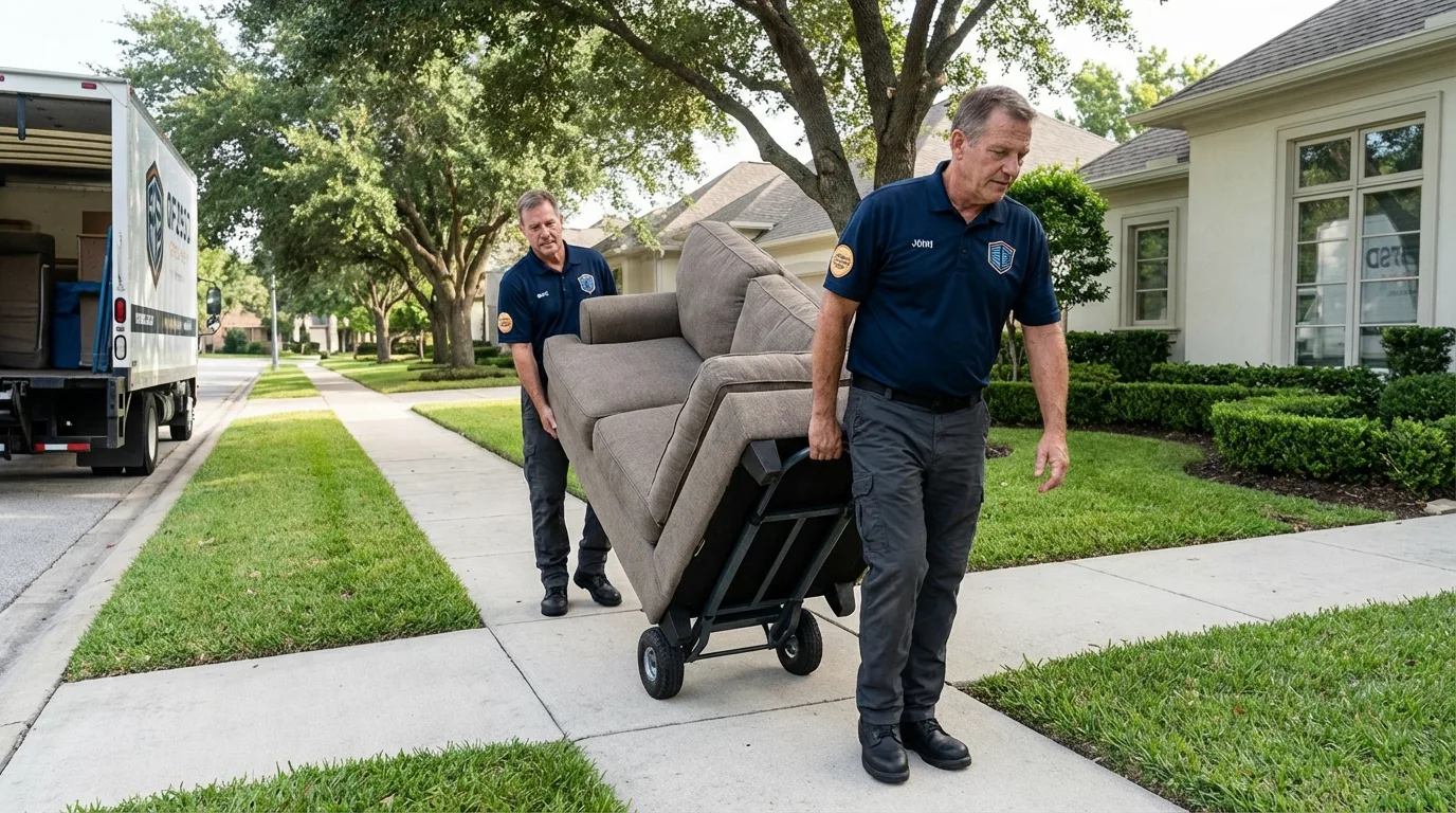 Local residential moving crew loading furniture in Jamesport, NY